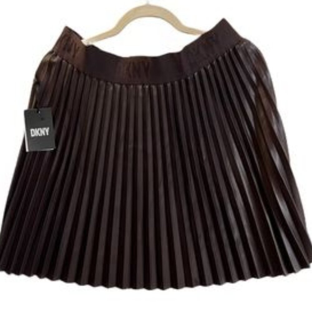 Pleather Pleated Skirt With Logo Waistband